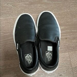 Vans Black and White Leather Slip-On Shoes
